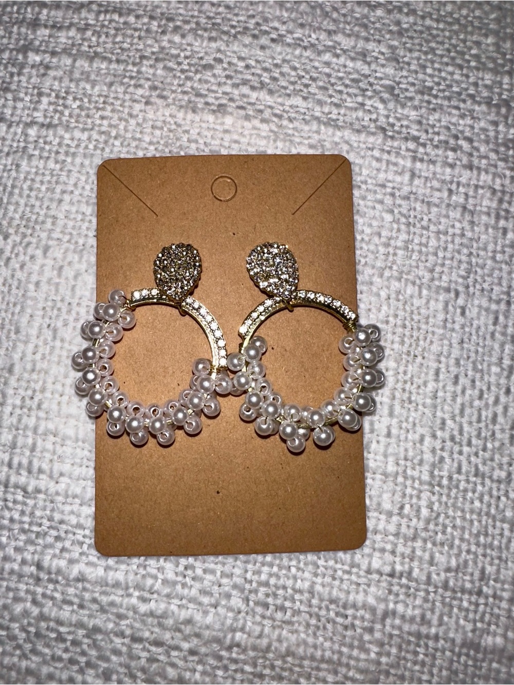 Gold Pearl Hoop Drop Earrings - Unbranded
